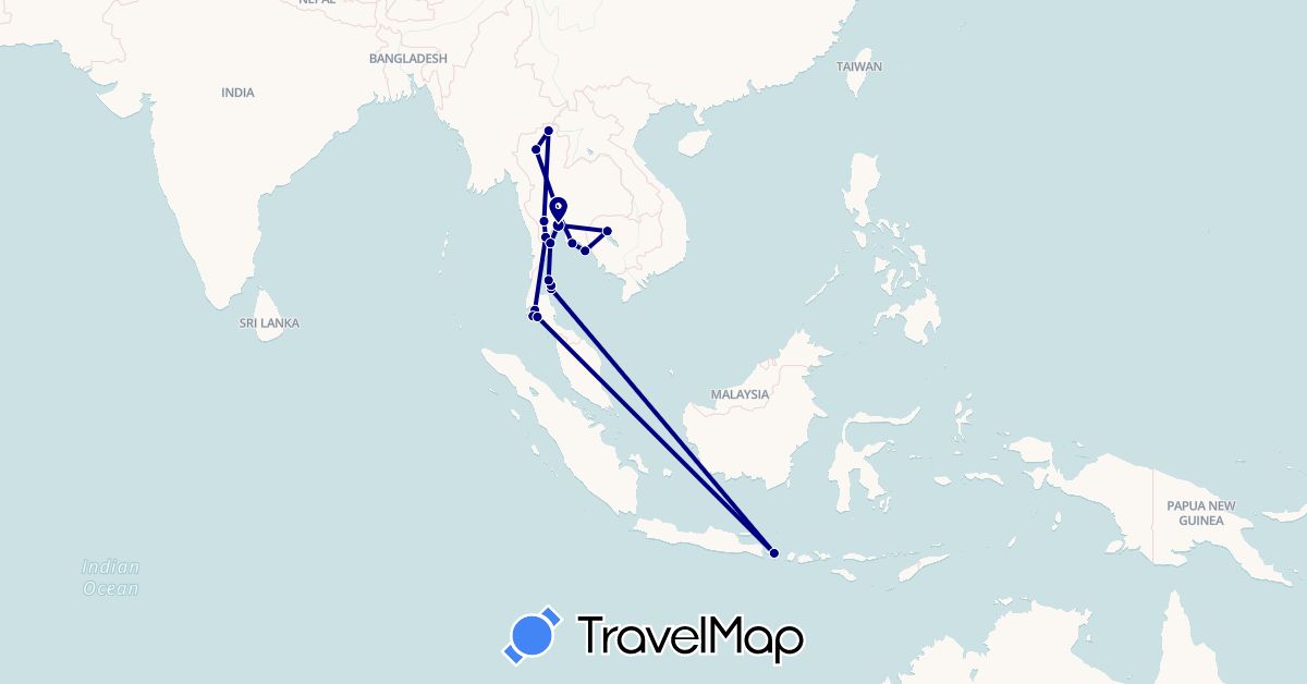 TravelMap itinerary: driving in Indonesia, Cambodia, Thailand (Asia)
